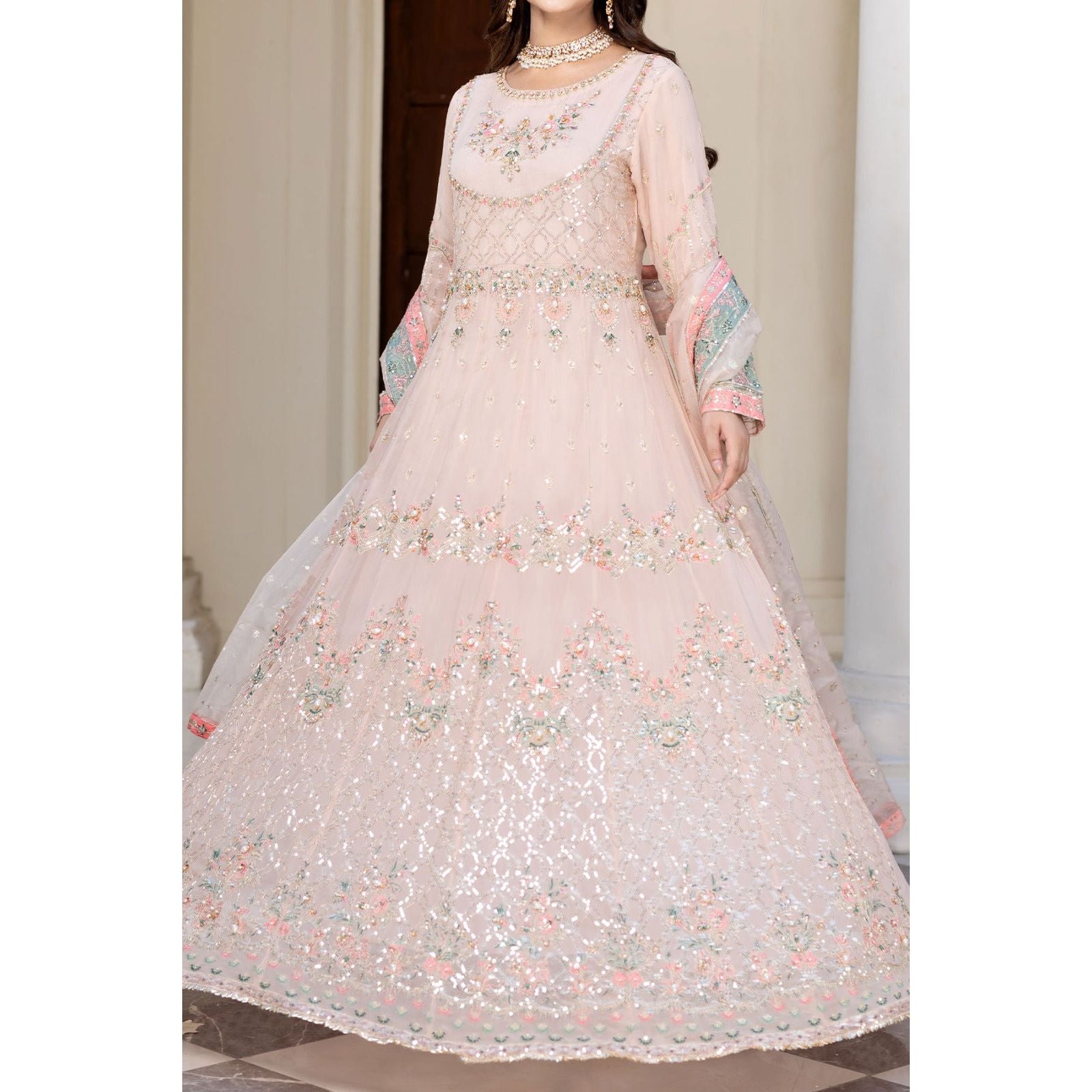 pale pink long dress PALE PINK 3-PIECE MAXI DRESS PALE PINK / M