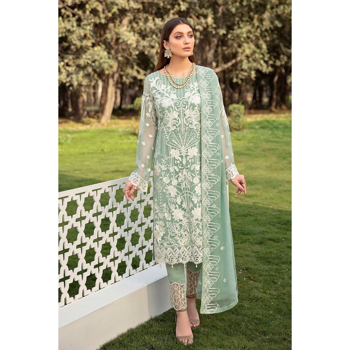 Embroidered luxury chiffon 3pcs suit
