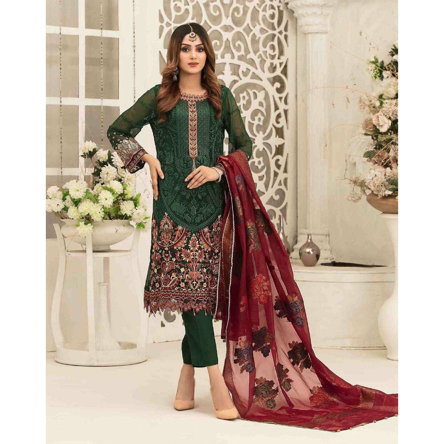 Dark green semi-stitched crinkle dress