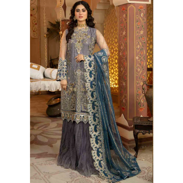 Net Shirt with Organza Sharara