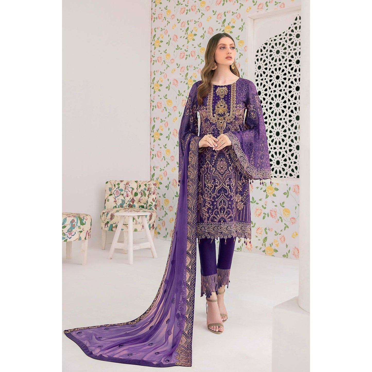 Purple 3-PC Chiffon dress