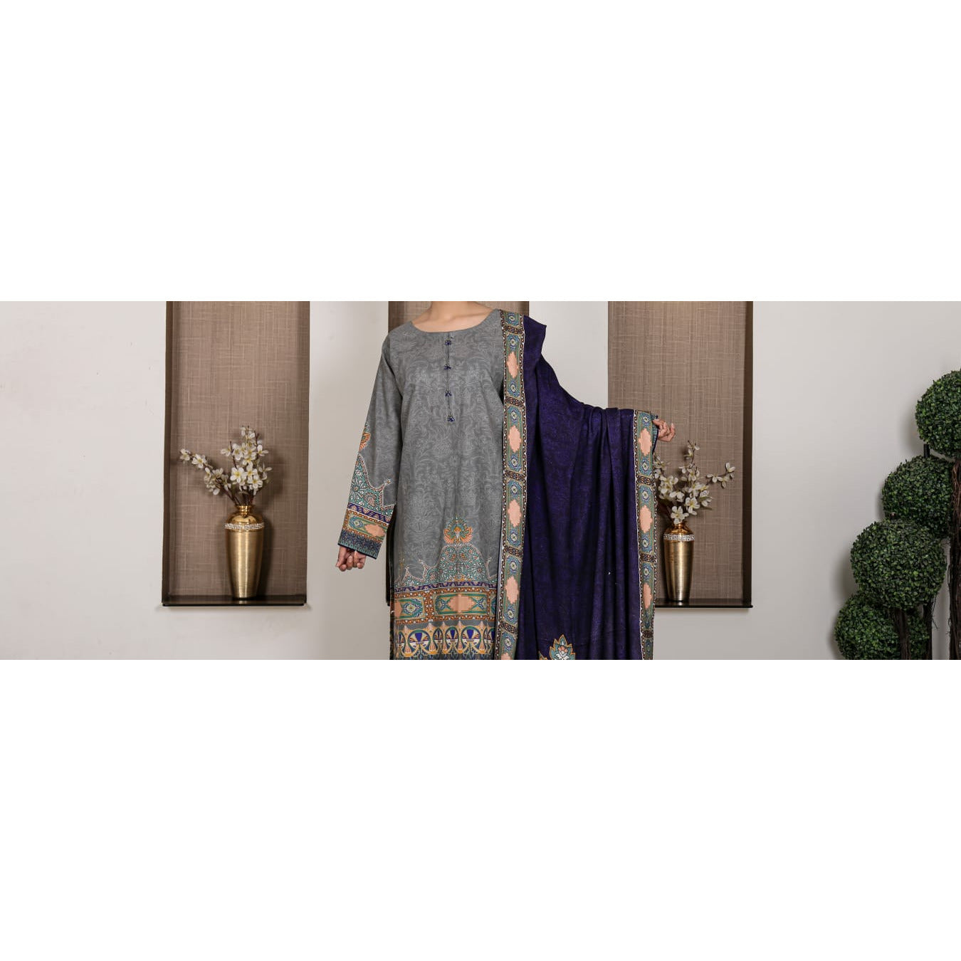 Deep Blue 3-Piece Khaddar Suit