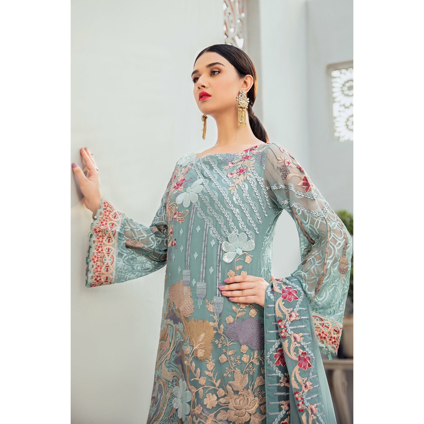 Embroidered chiffon dress