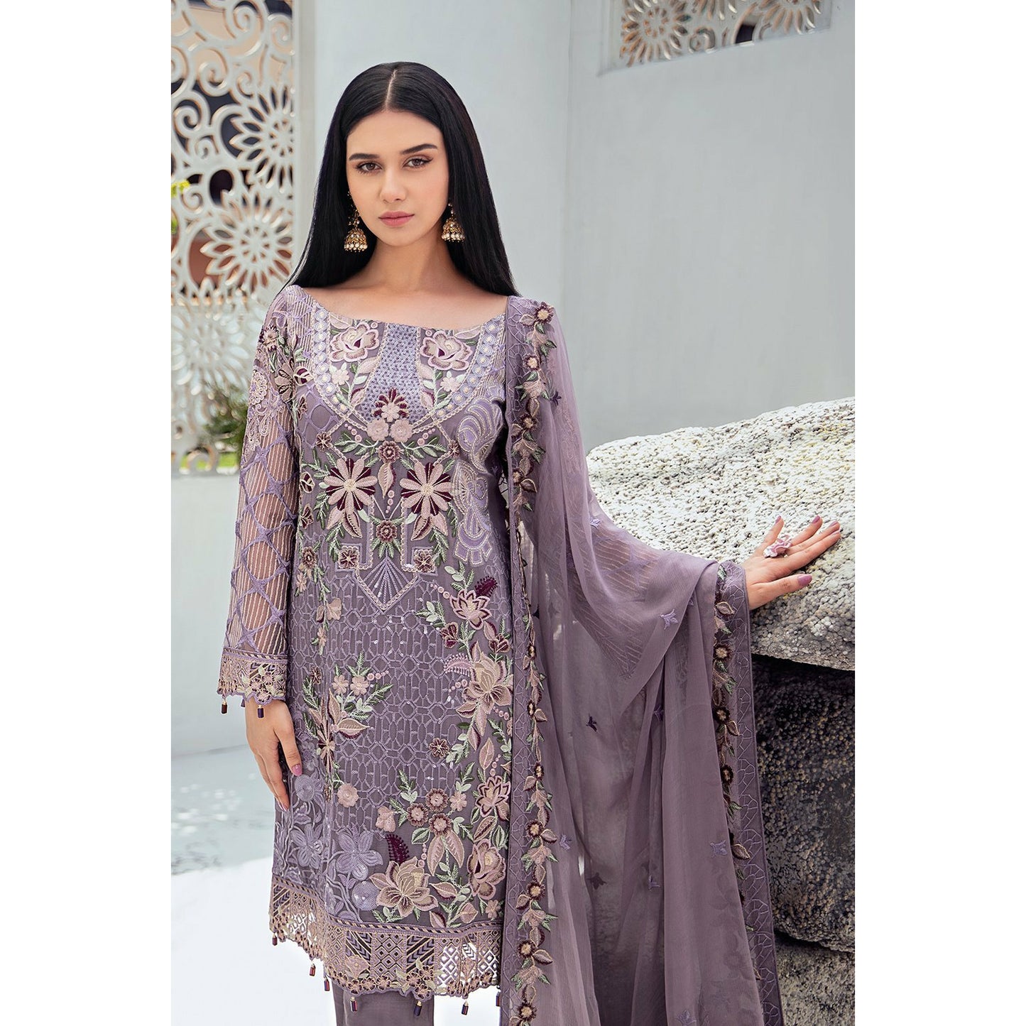 Light purple 3-Pcs chiffon dress