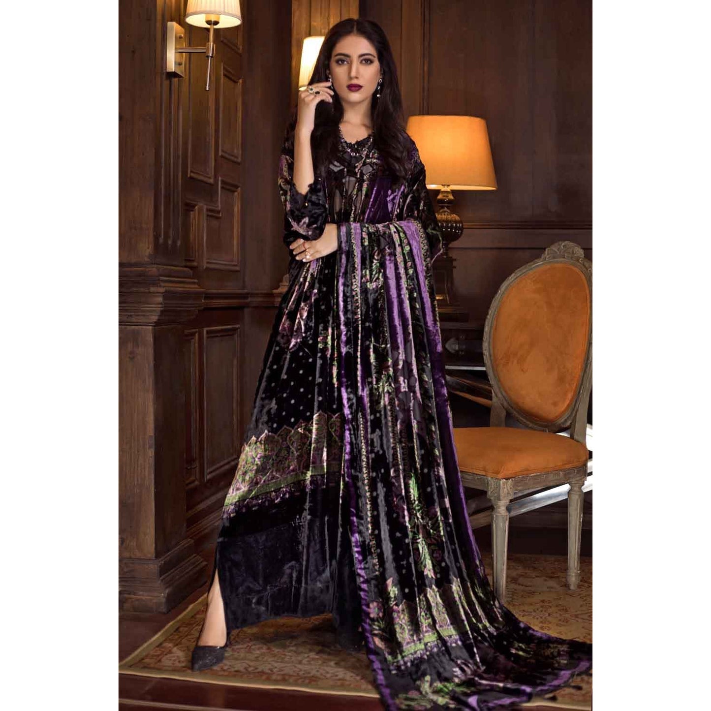 Black Purple Velvet 3 Piece Suit