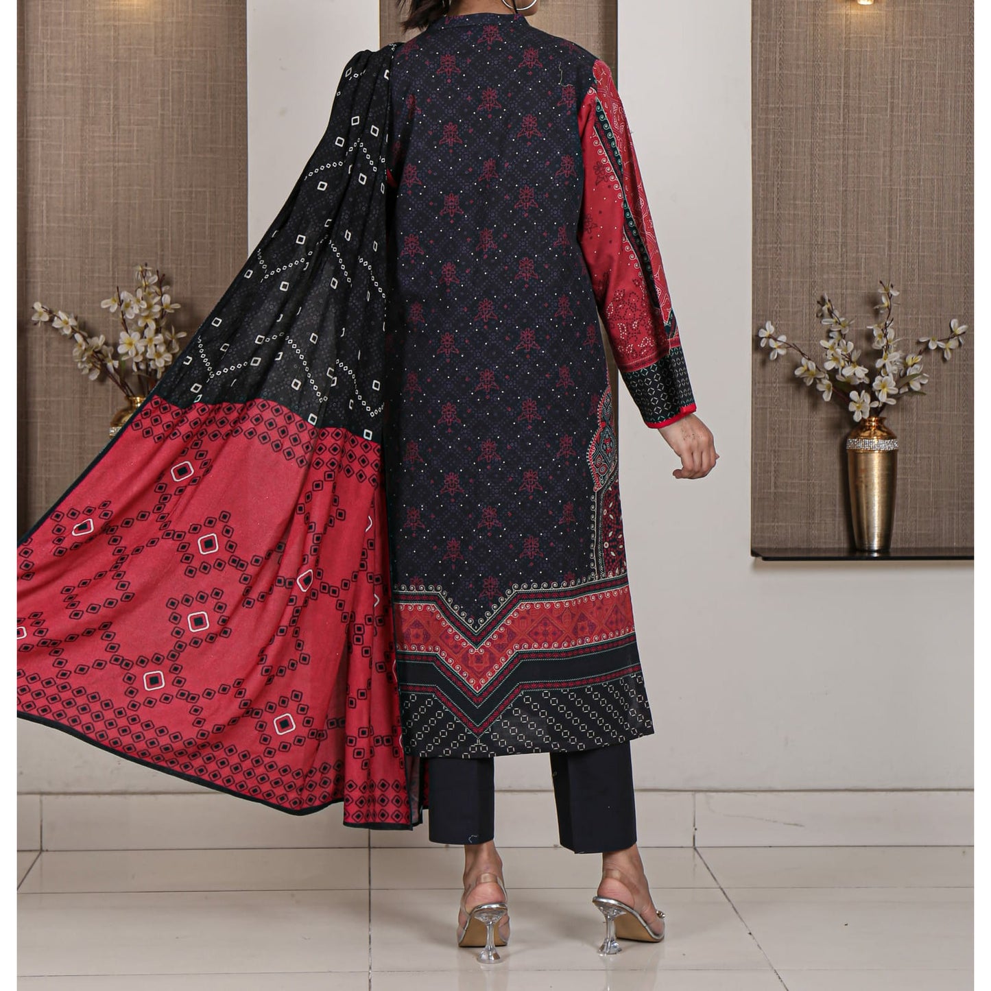 Shocking Pink 3-Piece Khaddar Suit