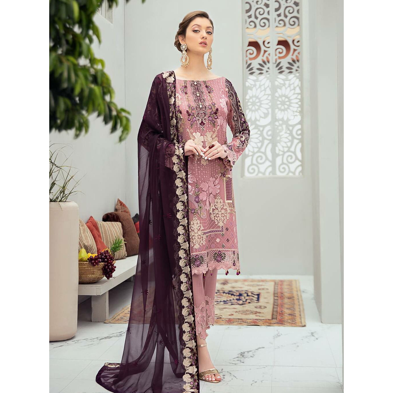 Tea pink chiffon dress