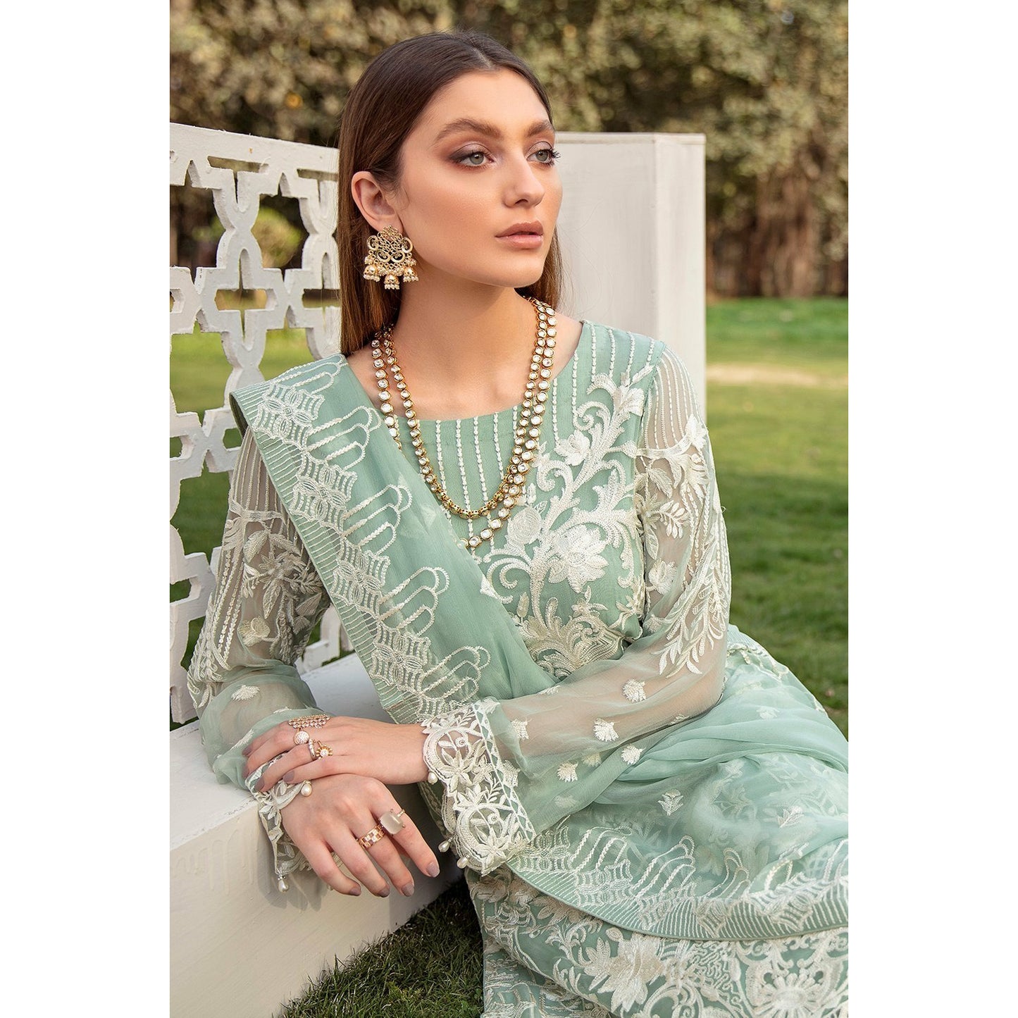 Embroidered luxury chiffon 3pcs suit