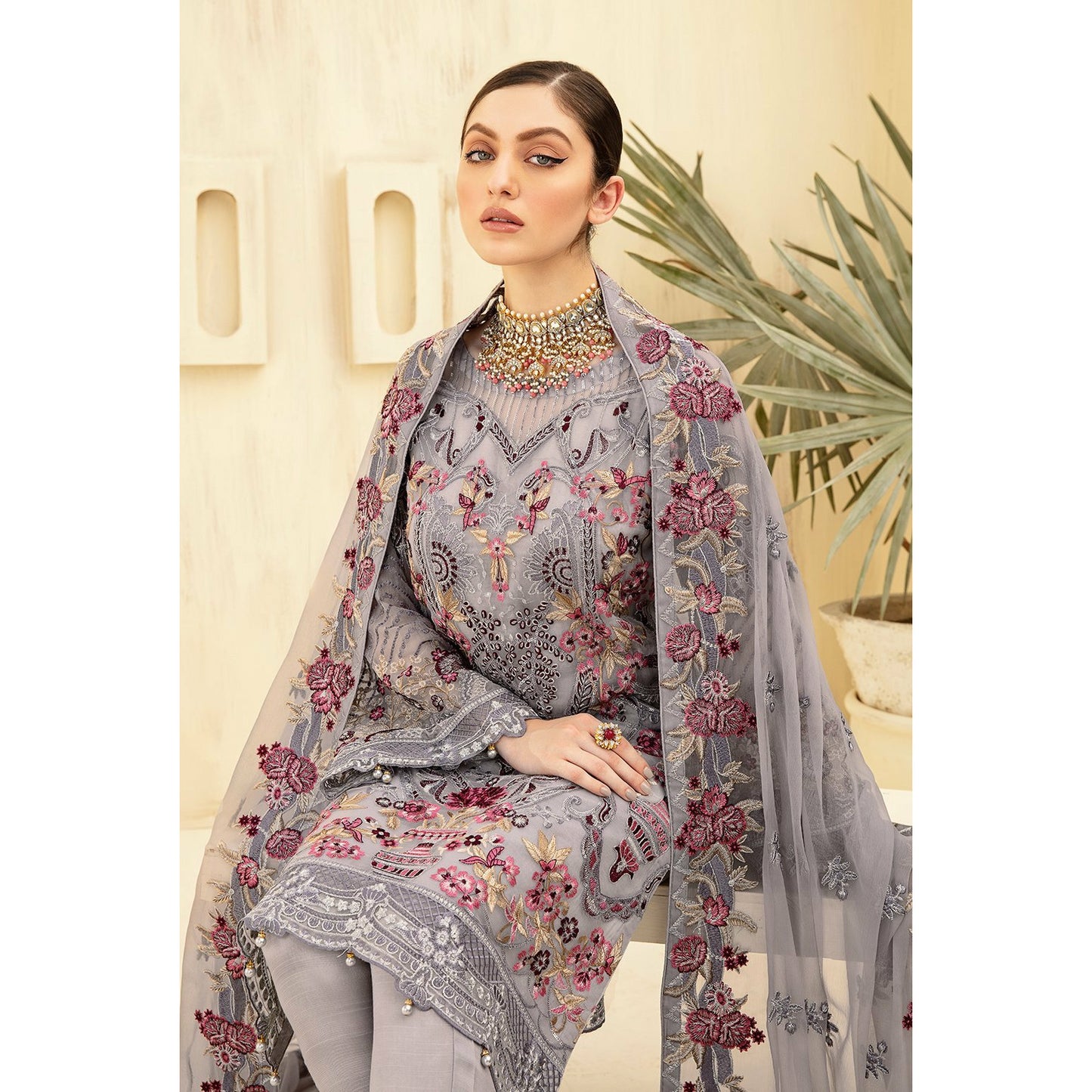 Embroidered chiffon dress