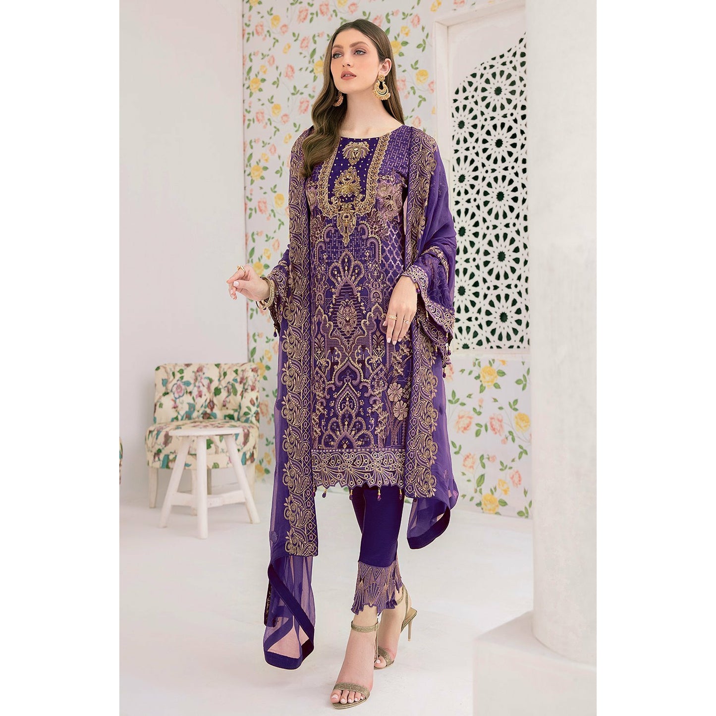 Purple 3-PC Chiffon dress