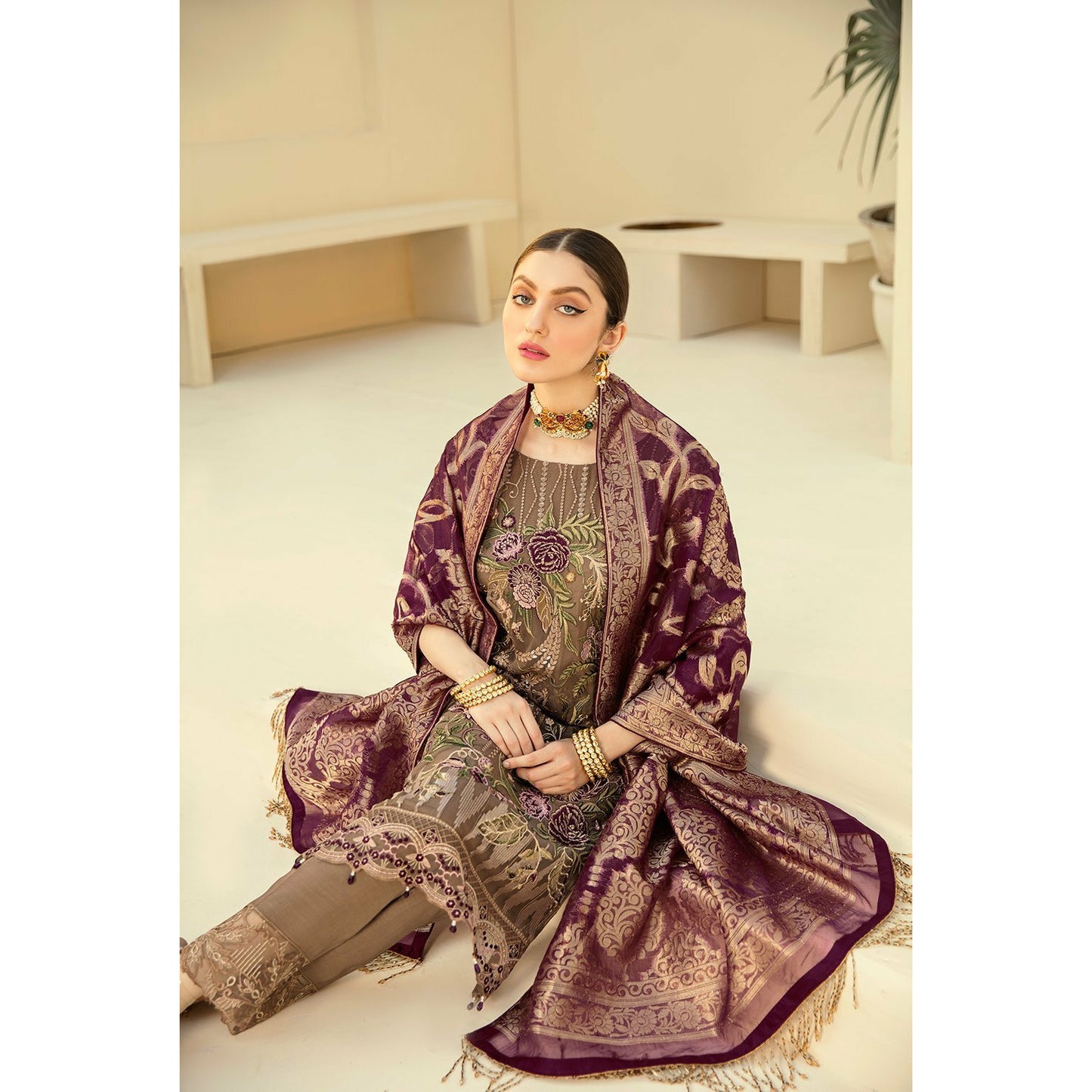 Embroidered chiffon dress