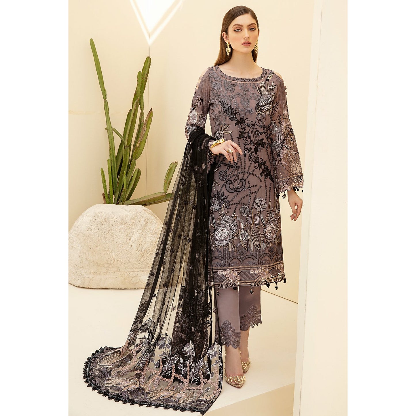 3 piece luxury embroidered chiffon dress