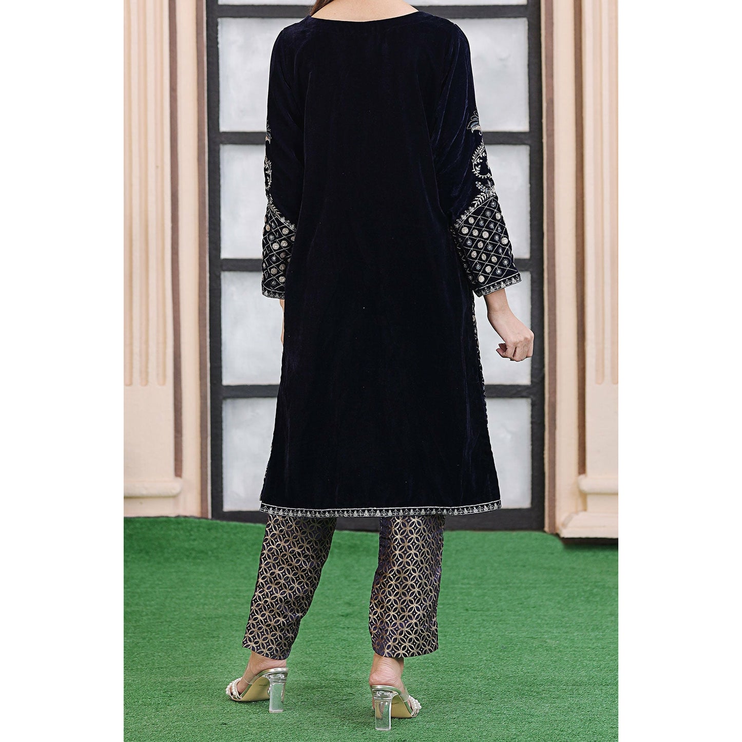 Navy Blue Velvet Kurta