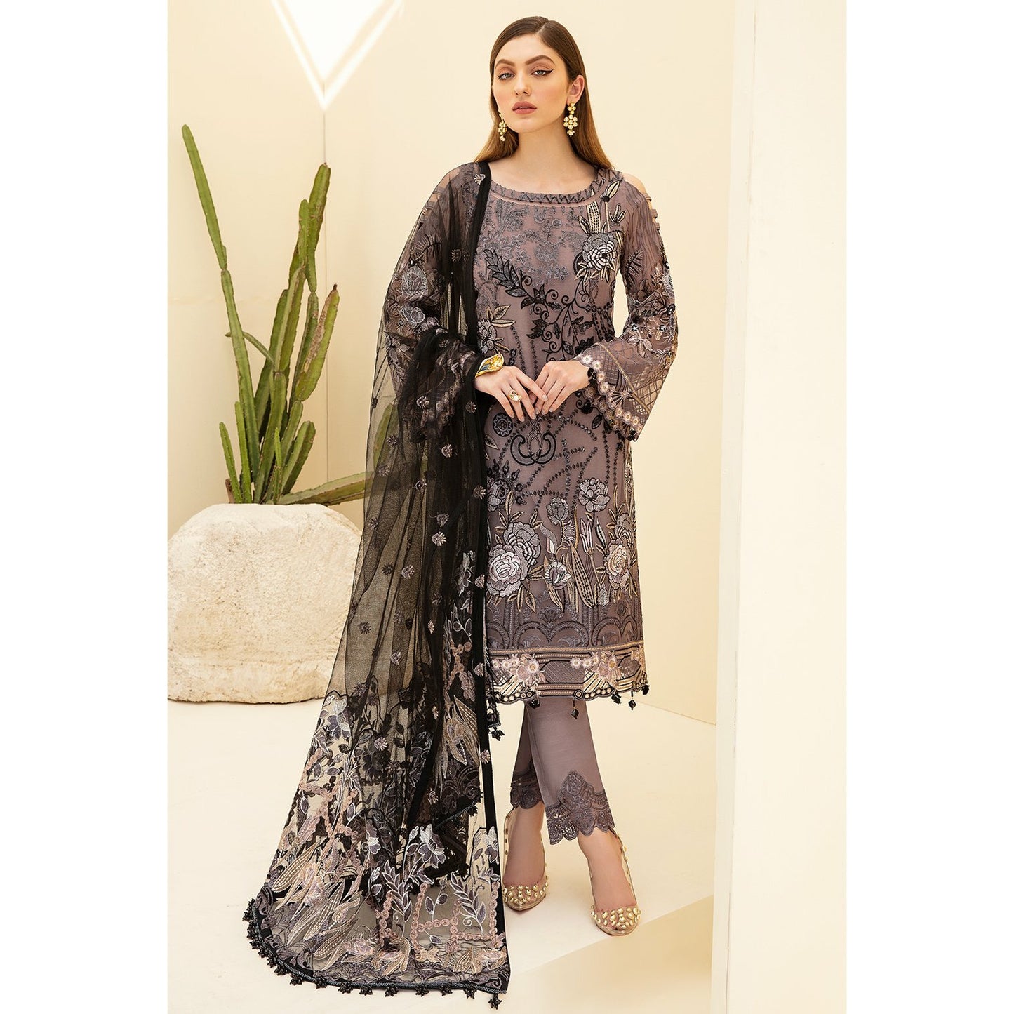 3 piece luxury embroidered chiffon dress