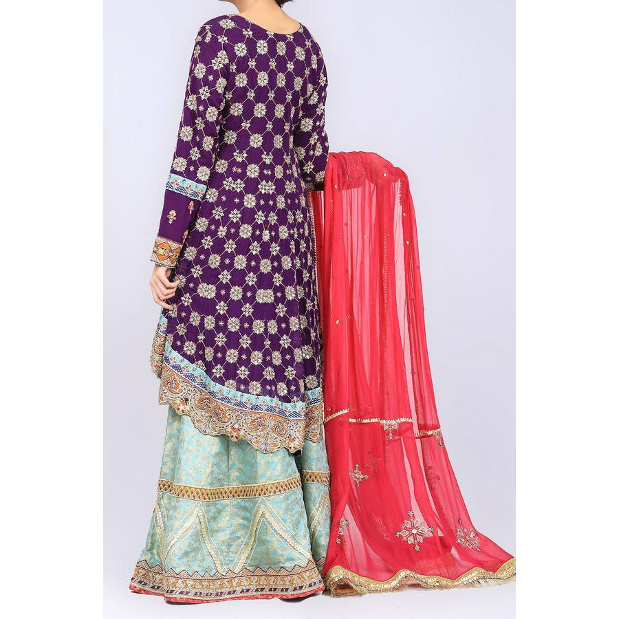 Plum flared silhouette Angrakha dress