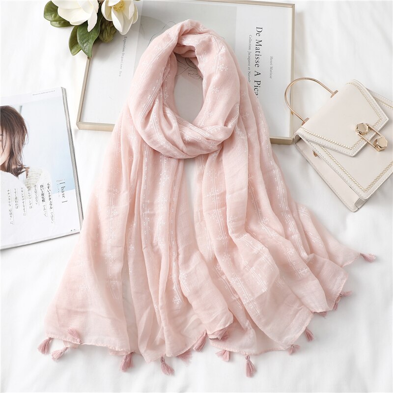 Solid Embroidery Scarf