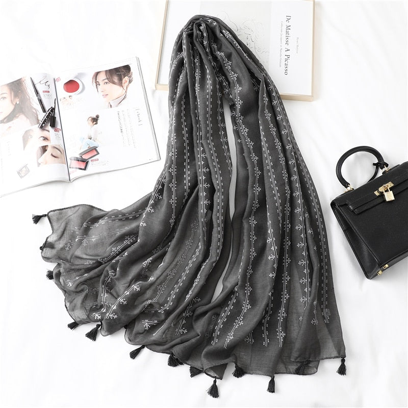 Solid Embroidery Scarf