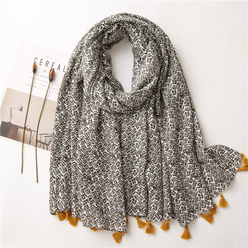Geometric Tassel Viscose Scarf