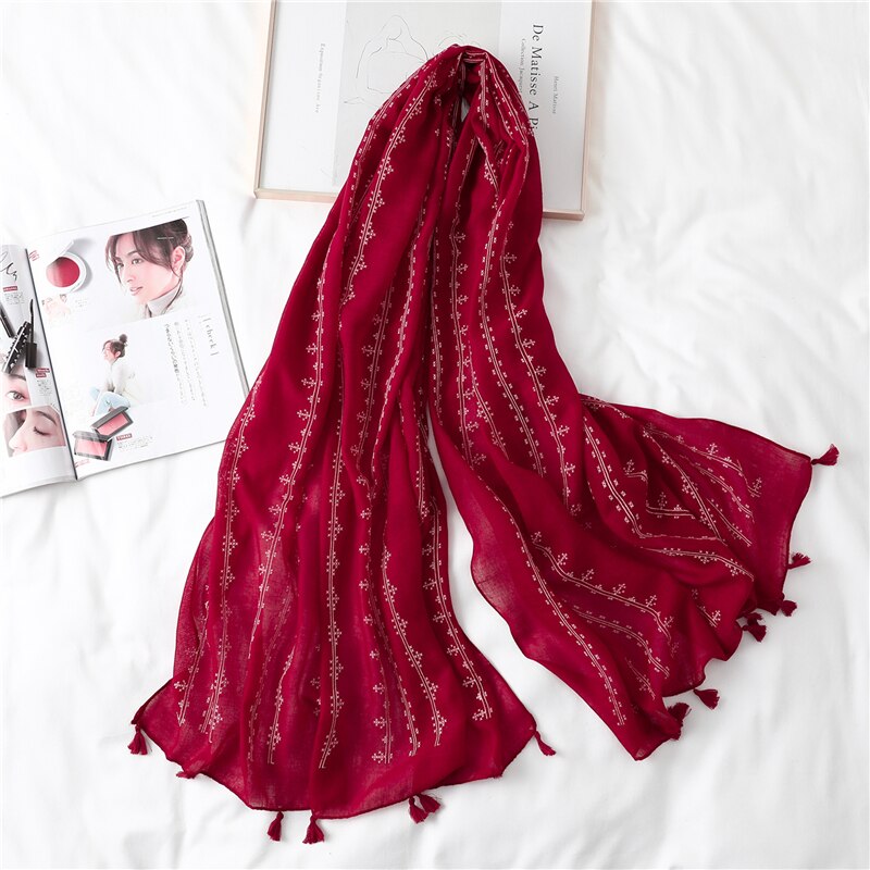 Solid Embroidery Scarf