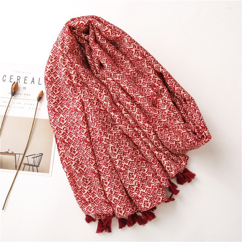 Geometric Tassel Viscose Scarf