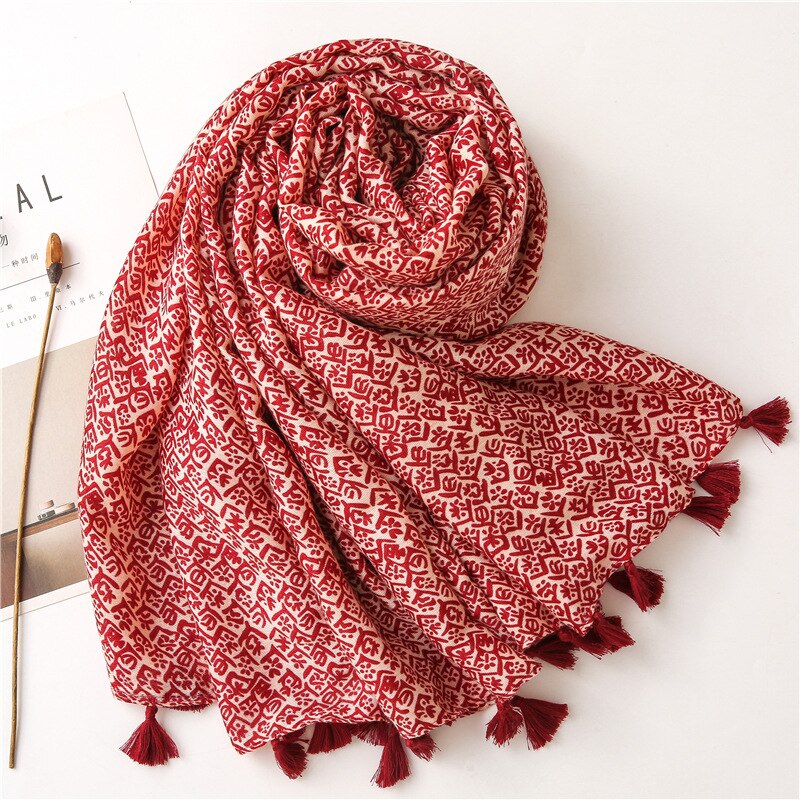 Geometric Tassel Viscose Scarf