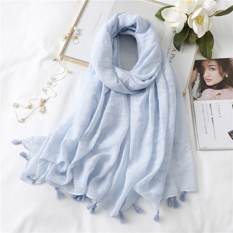 Solid Embroidery Scarf
