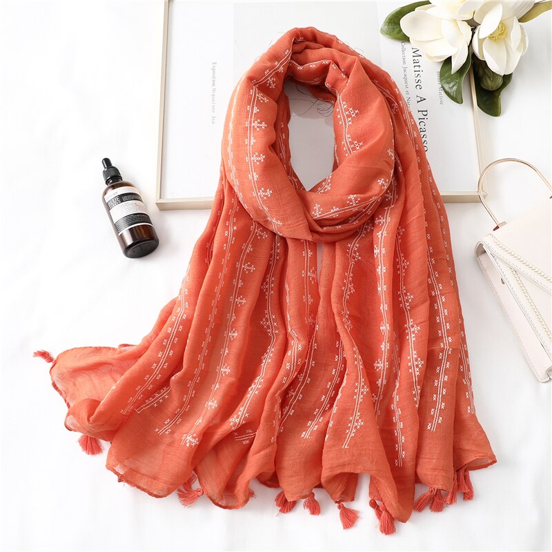 Solid Embroidery Scarf