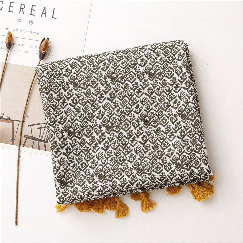Geometric Tassel Viscose Scarf
