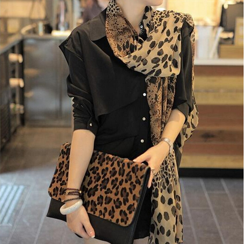 Leopard Print Chiffon Scarf