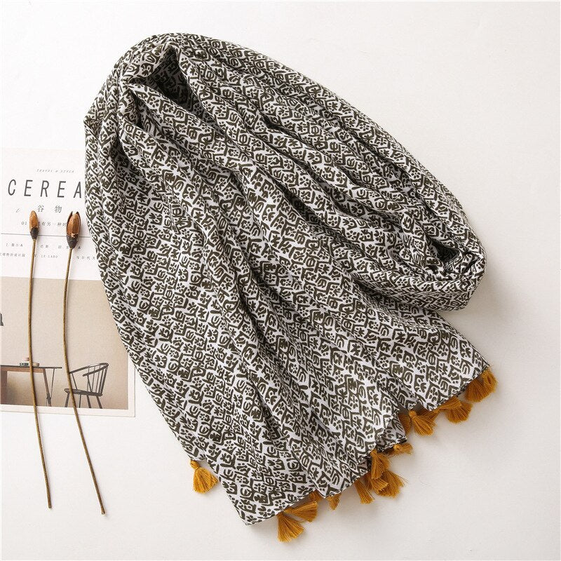 Geometric Tassel Viscose Scarf