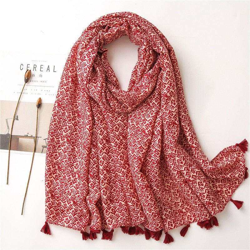 Geometric Tassel Viscose Scarf