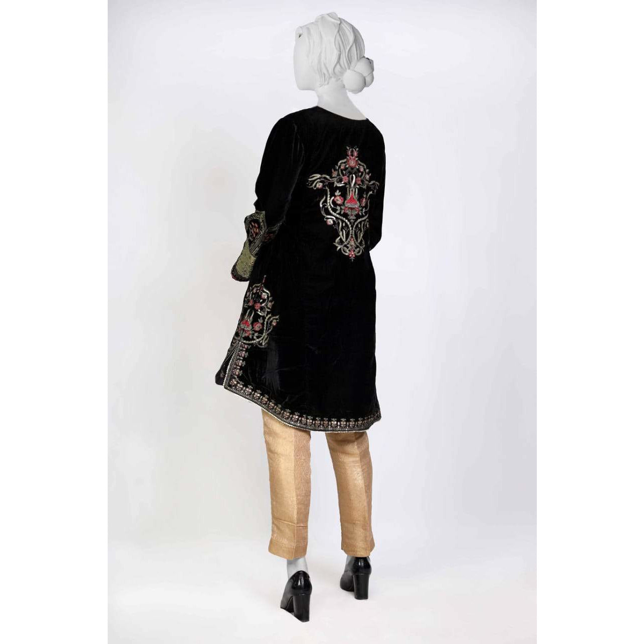 Floral Pattern Black Velvet Top - couturebyfarah