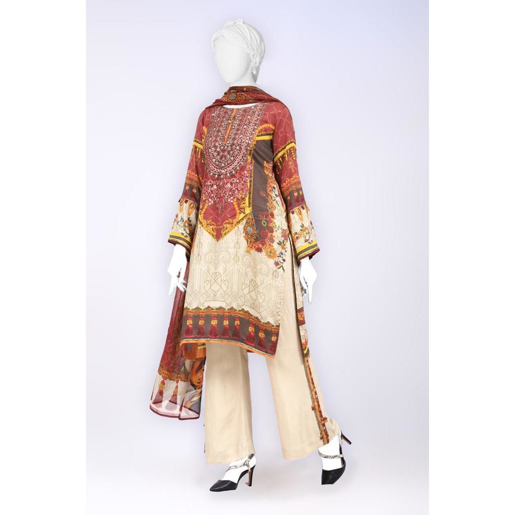 Red and Beige Floral Digital Print - couturebyfarah