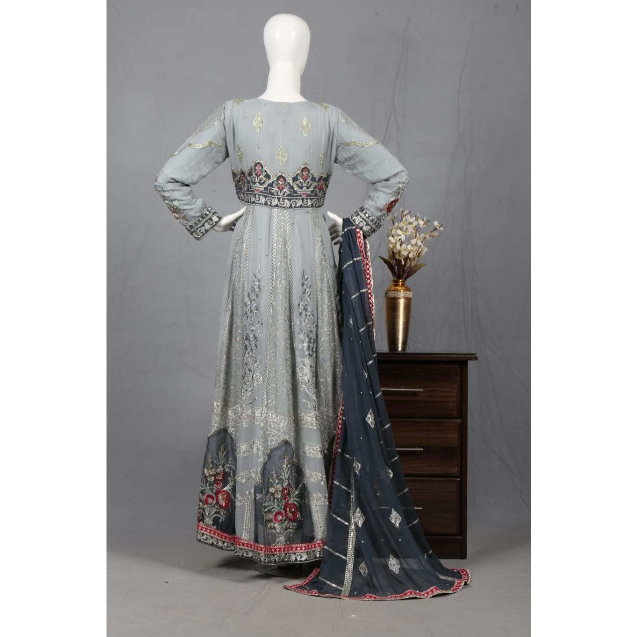Embroidered Grey 3PC Suit - couturebyfarah