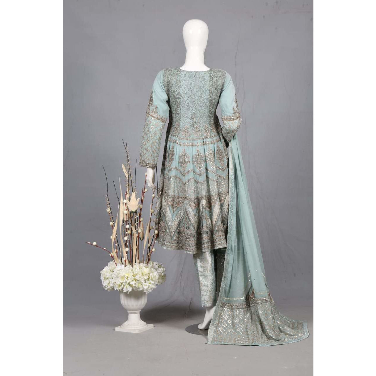 Embroidered Teal 3PC Suit - couturebyfarah