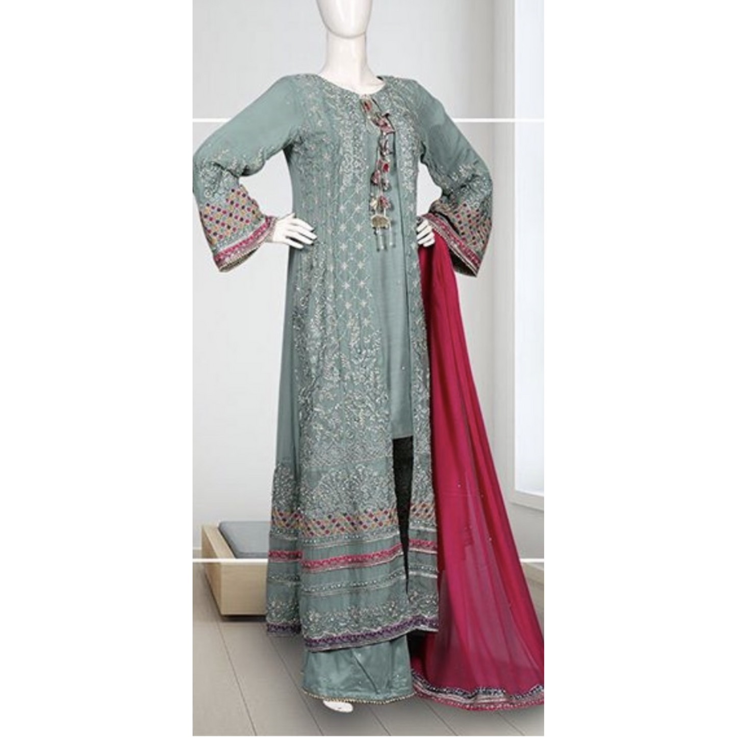 Light green with pink dopata - couturebyfarah