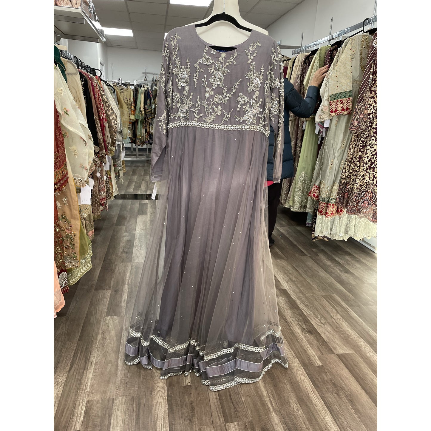 Gray net long dress