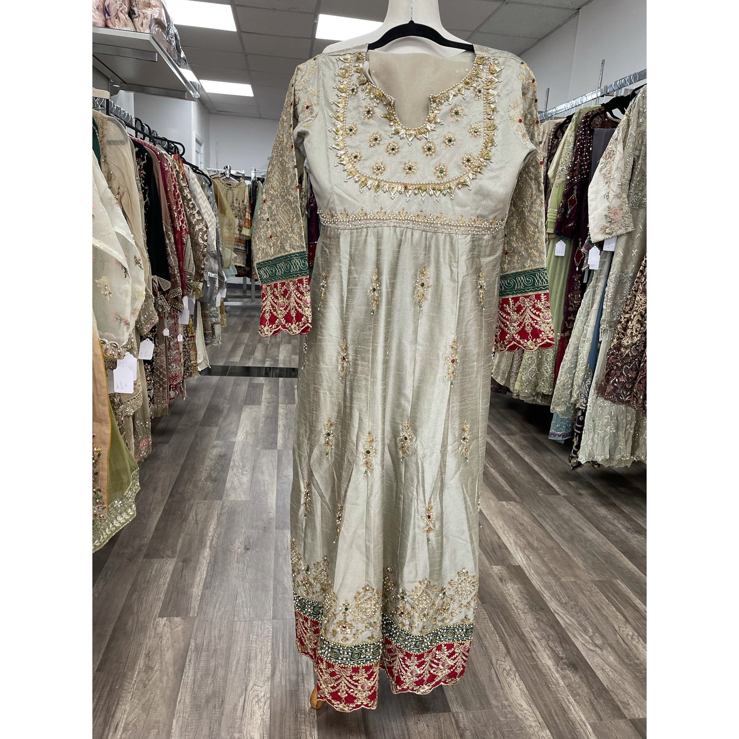 Light pistol green long dress