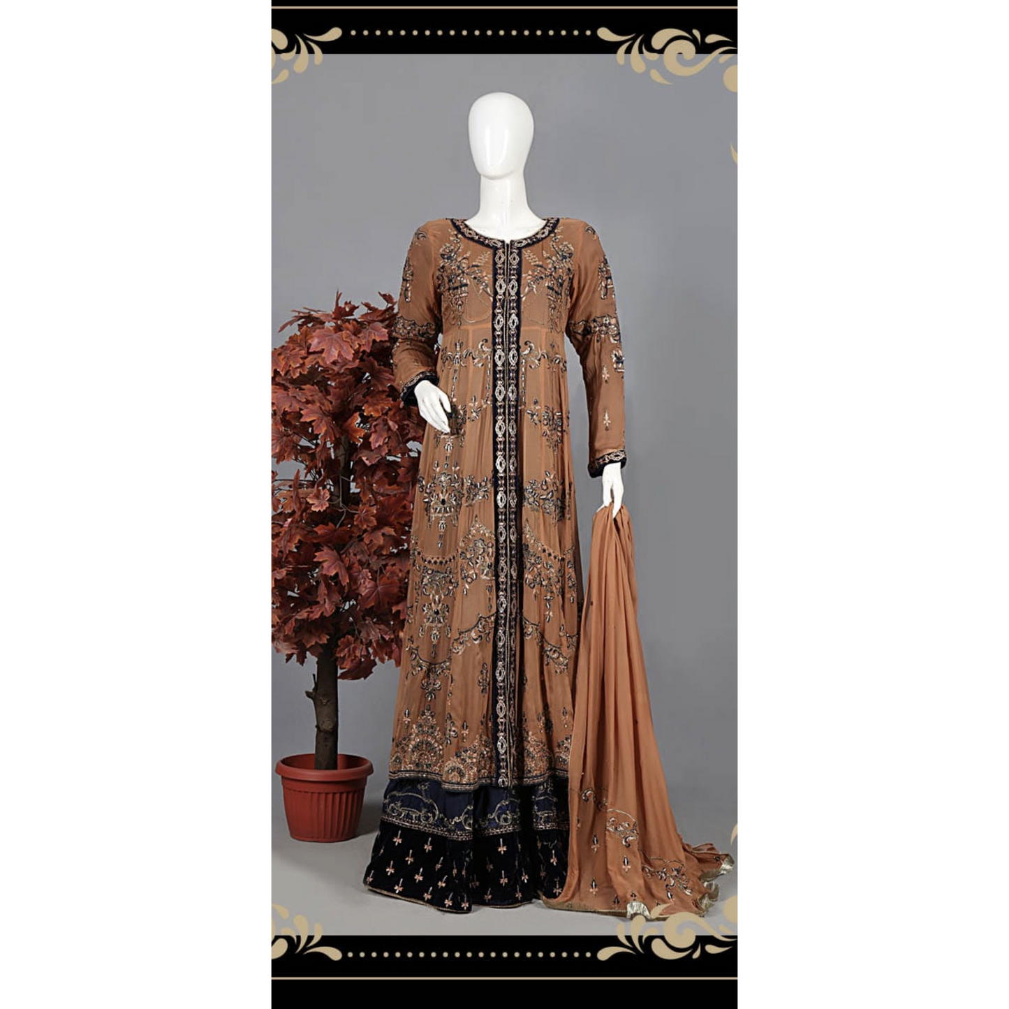 Mustard and navy blue long dress - couturebyfarah