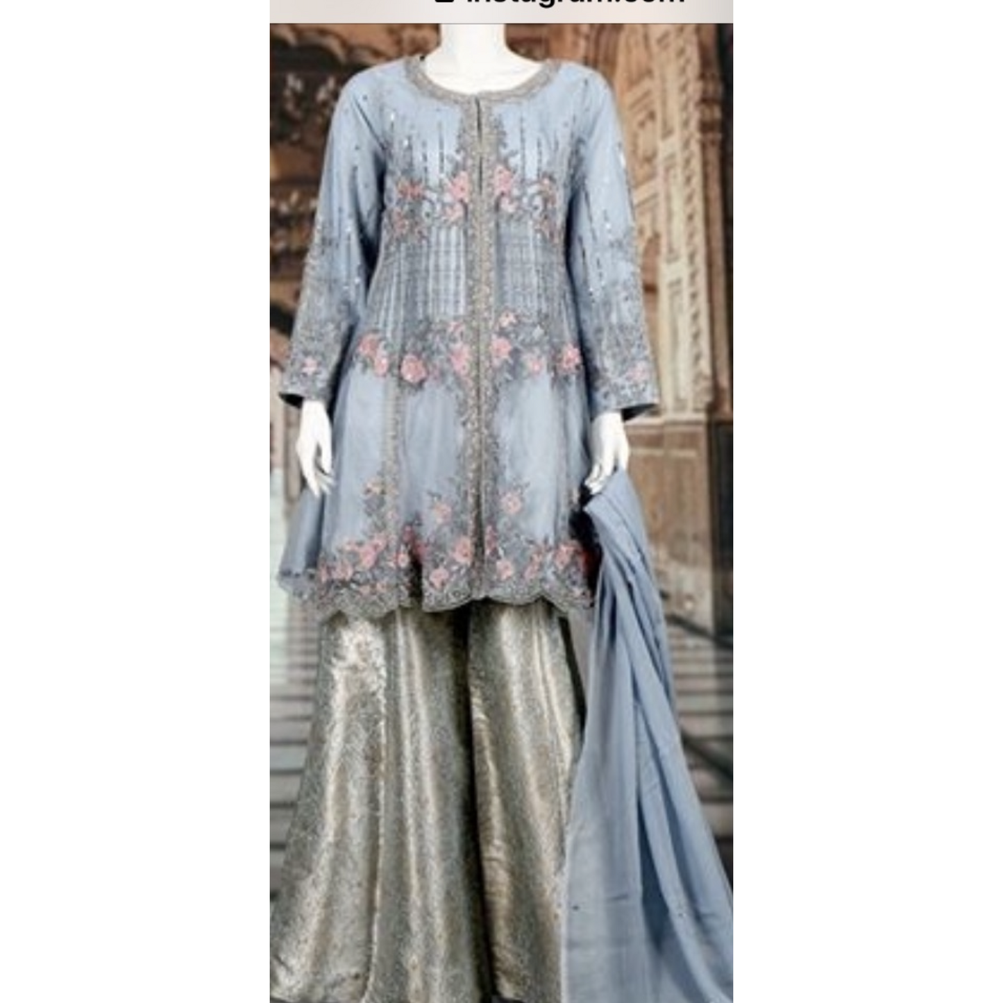 Baby blue open top with plazo