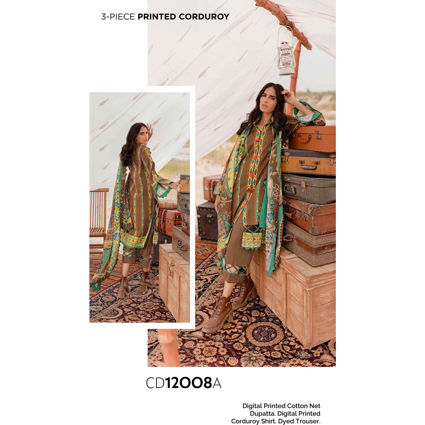 3-PIECE PRINTED CORDUROY