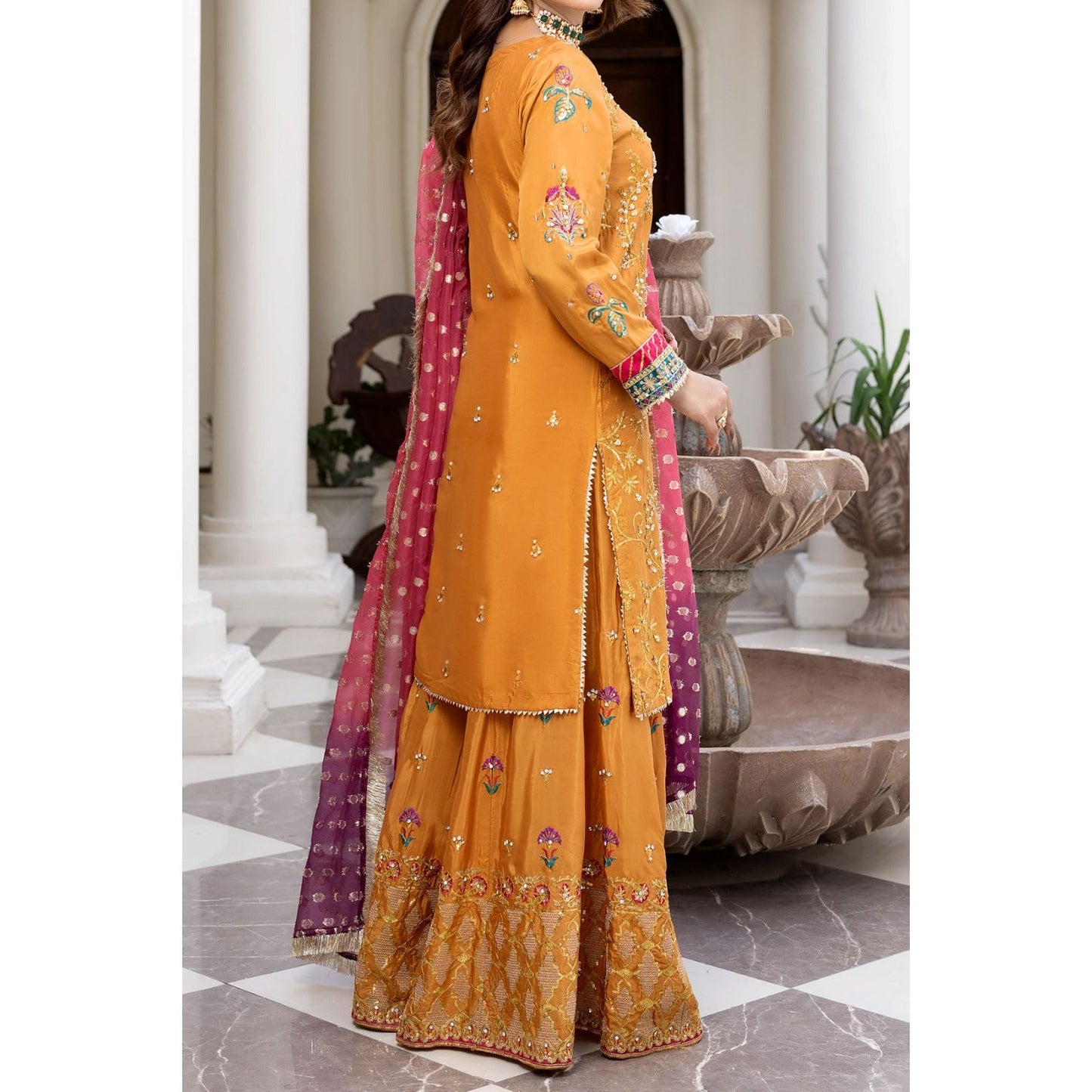 YELLOW 3-PIECE GHARARA DRESS