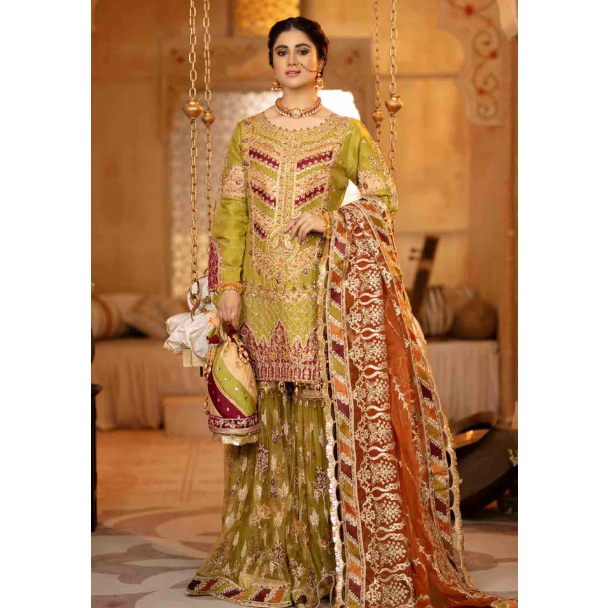 Green Embroidered 3-piece Suit