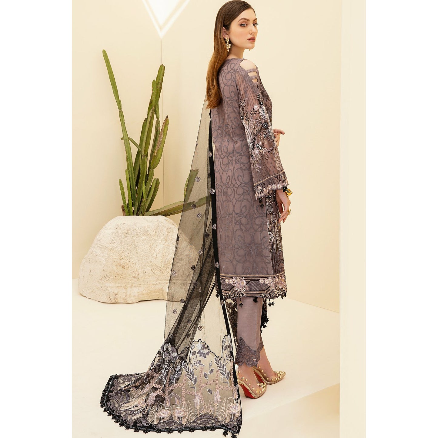 3 piece luxury embroidered chiffon dress