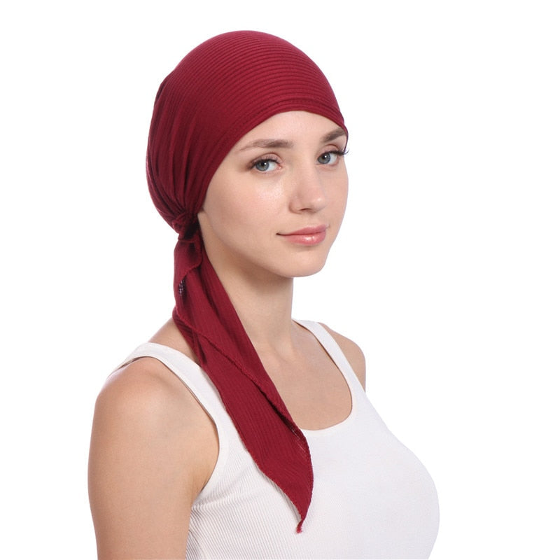 New elastic cotton solid color wrap head scarf Hats muslim turban bonnet for women Inner Hijab Hat fashion female turbantes caps