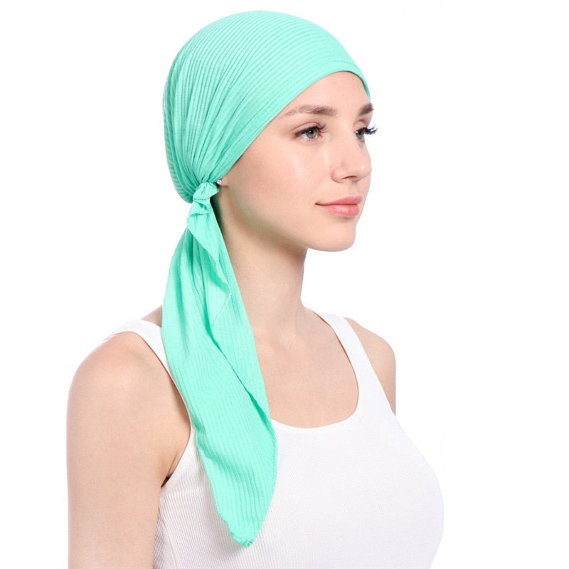 New elastic cotton solid color wrap head scarf Hats muslim turban bonnet for women Inner Hijab Hat fashion female turbantes caps