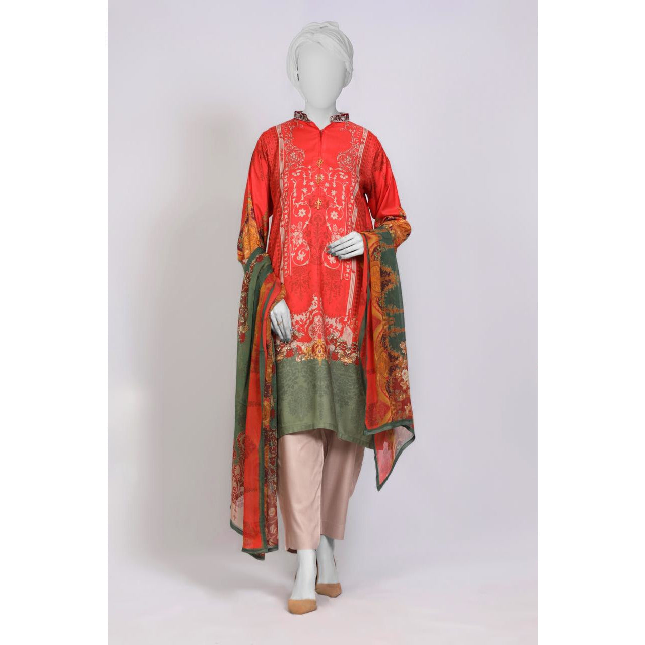 Red and Greeen Print Suit - couturebyfarah
