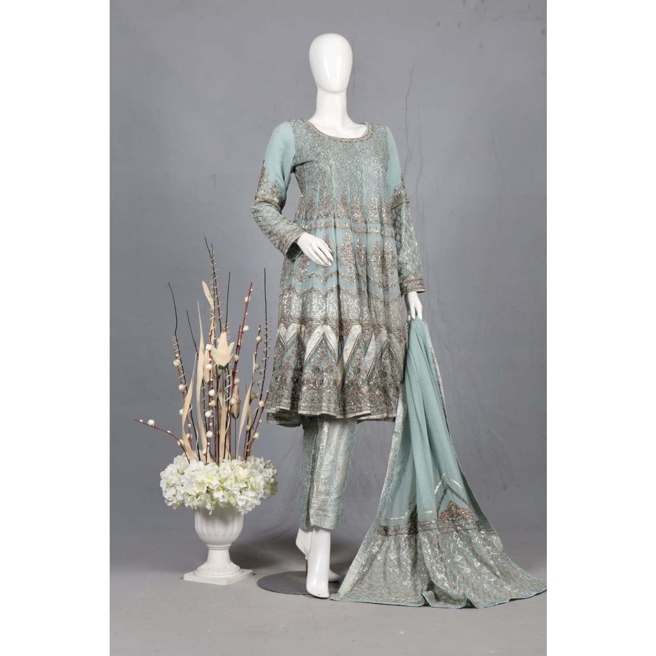 Embroidered Teal 3PC Suit - couturebyfarah