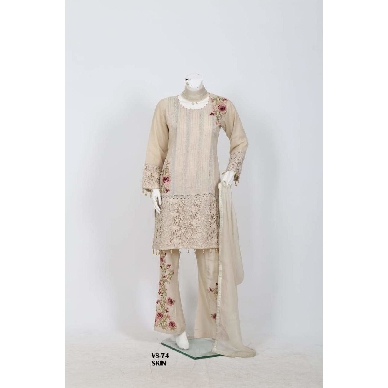 Embroidered Viscose and Lace Suit - couturebyfarah
