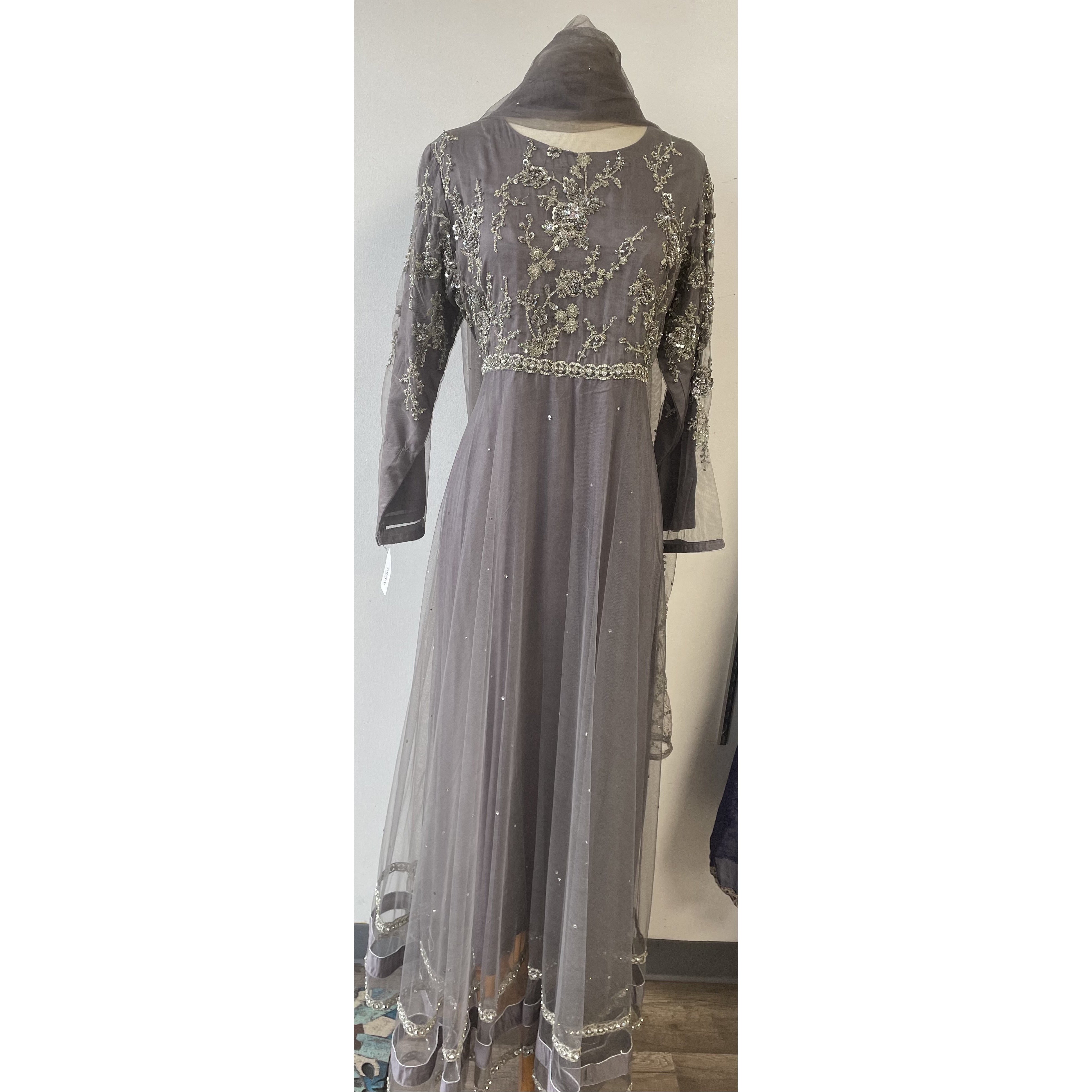 Gray net long dress - couturebyfarah